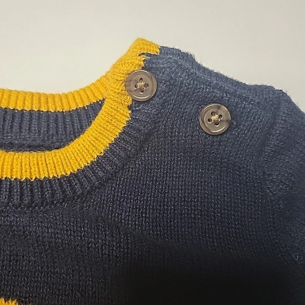 BABY GAP Crewneck Navy Blue Sweater‎ Boys Yellow Dinosaur Sweater Top Size 0-3mo